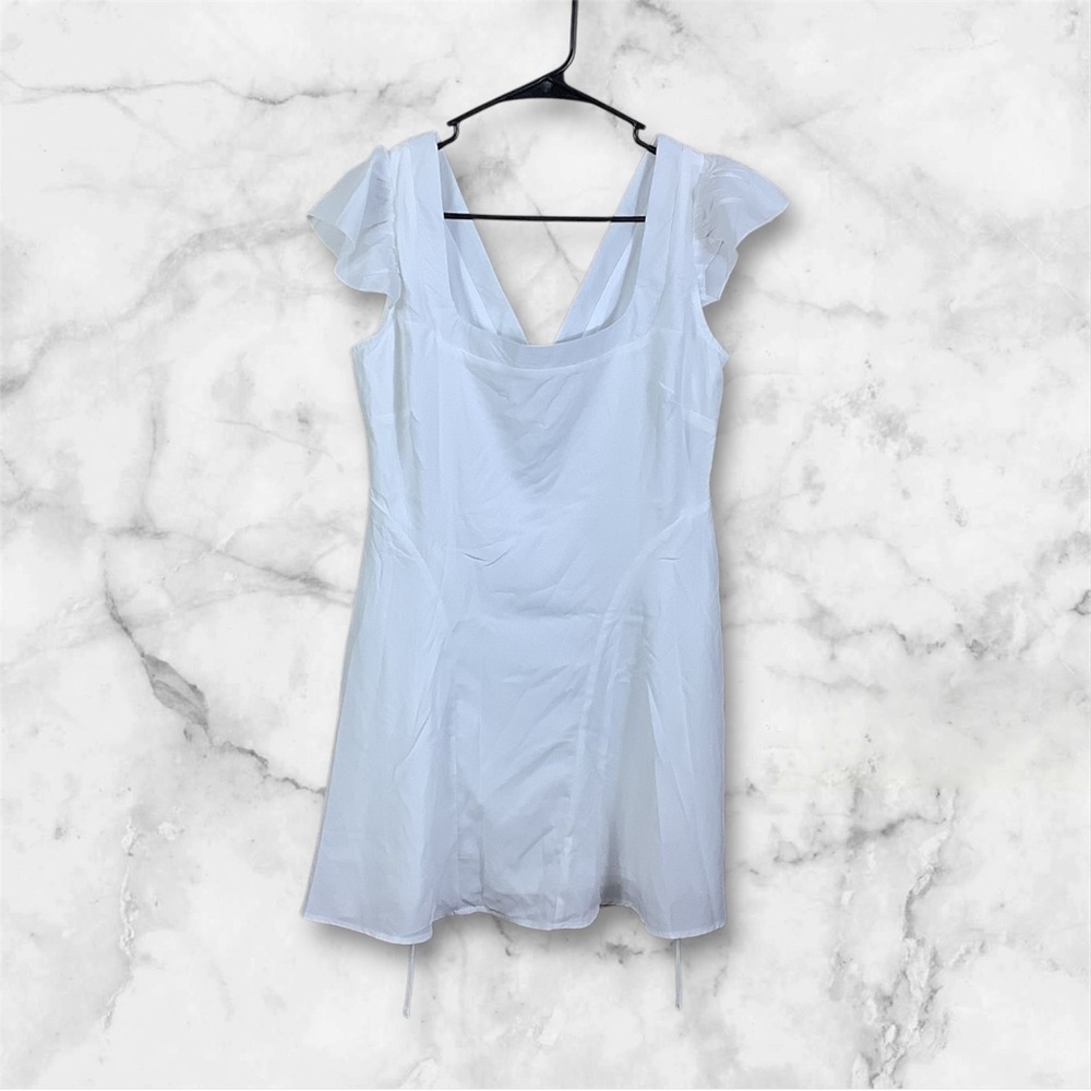 Princess Polly Aquaria Mini Dress 6 White Flutter Sleeve Dress NWT